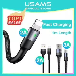 USAMS Official Original Kabel Data U26 LED Fast Charging USB IPHONE / TYPE C / Micro Kabel Lightning Fast Charger Ori For Oppo Xiaomi Realme Vivo Samsung Android HP IP 11 12 13 Pro 7 6 Plus 6s 5s