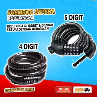 Gembok Sepeda Motor Helm Pager Gembok Kode Angka 4 5 Digit Kabel Baja Free Holder