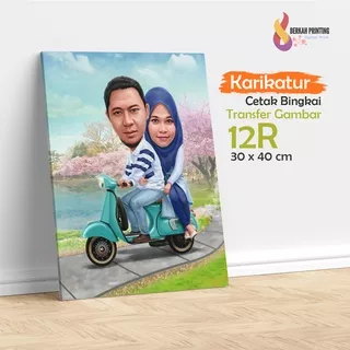 Kado Pernikahan ilustrasi Wajah Karikatur Sketsa Foto Selfi Digital Custom Cetak 12R 30 x 40 cm Pajangan unik lucu