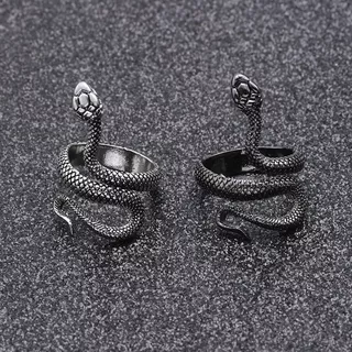 Gothic 925 Sterling Silver Mens Ring Punk Serpentine Winding Witch Snake Jewelry Halloween Party Accessory Men Hip Hop Rings Personality Creative Opening Adjustable Ring Jewelry Gift