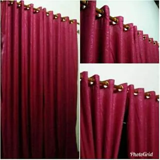 Gorden 12 ring tirai embos maroon smokering (1 kg muat 3 pcs ) gorden polos embos cantik murah