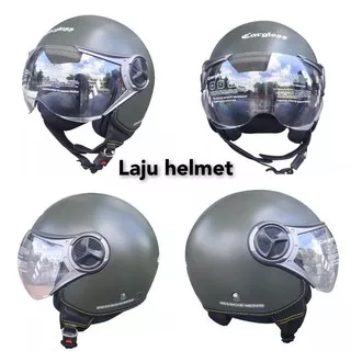 HELM CARGLOSS CARGLOS YR HC GHOTIC PILOT VISOR SOLID ARMY HIJAU DOFF - M