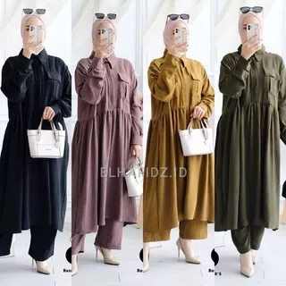Hijab Sisters Ravinka One Set Jumbo Crinkle Motif Polos / Setelan Muslim Wanita LD 125 / Long Tunik Busui