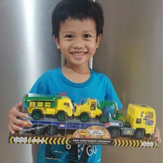 Mainan Mobil Konstruksi Plastik Lokal Excavator Dumptruck Bulldozer Tangki dll