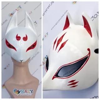 Kitsune Fox Rubah Half Setengah Mask Topeng Kayu Cosplay Anime Jepang