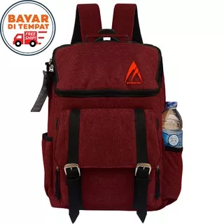 [BAG AND TRAVEL] Tas Ransel Pria Wanita Unisex Desain Korea MT1100 Tas Pungung Laptop Kanvas - Red