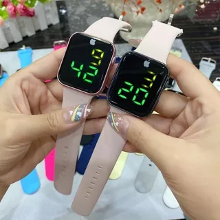 Jam tangan iphone segi tali rubber / jam tangan couple iphone segi led TOUCH SCREEN terbaru 12 WARNA FREE BOX IPHONE PGG-2022