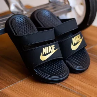 Sandal Selop Pria Wanita Nike Benassi Duo Ultra Black Gold Original