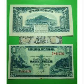 UK101 UANG KUNO ASLI 1 RUPIAH PEMANDANGAN TAHUN 1951/1953 UANG KERTAS ASLI MAHAR NIKAH #XF