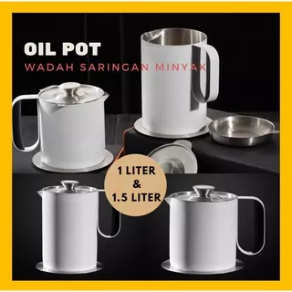 OIL POT STAINLESS STEEL PUTIH ESTETIK/ Oil Pot Wadah Penyaring Minyak / Tempat Penyaringan Minyak Goreng / Oil Pot Saringan Minyak