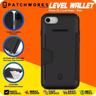 Patchworks iPhone SE 2 Level Wallet Black Stand Kartu Anti Crack Slim