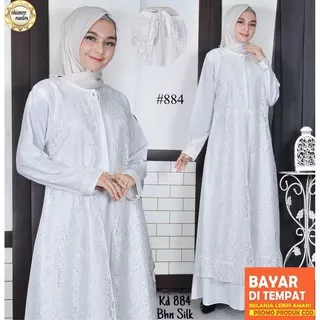 CHIANOZ Gamis Putih Brukat Mewah Premium Katun Sutra Silky Silk Kaki Payung Wanita / Baju Muslim Lebaran Haji Umroh Umrah Manasik / Busana Muslim Gamis Pesta 884