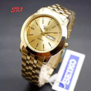 Jam Tangan Pria Seiko 5 Rantai Gold Hari Tanggal Aktif / Jam Tangan Rantai Pria / Jam Tangan