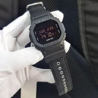 TERLARIS ORIGINAL JAM TANGAN SPORT DIGITEC DG 6034 DG6034T  STRAP CANVAS FULL HITAM