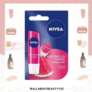 NIVEA Caring Lip Balm Watermelon Original Care Strawberry Shine Soothe and protect 4.8Gr | 24h Melt
