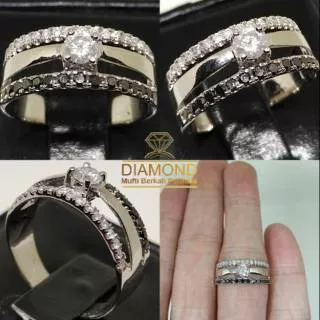 Cincin Emas Putih Berlian Hitam Putih Eropa Special Women Ring White Black Europe Diamond