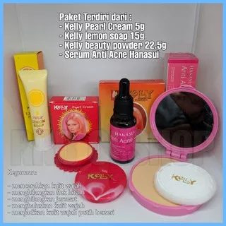 Paket 3 IN 1 Kelly Kosmetik Plus Serum Anti Acne Pink - Cream 5gr - Lemon 15gr - Bedak 22.5 gr