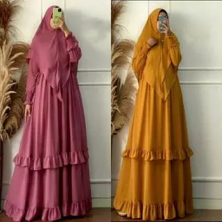 Arumi Maxi -  Baju Gamis kancing Busana Long Dress Muslim Lemon Skin Simple Harian Mewah Terkini