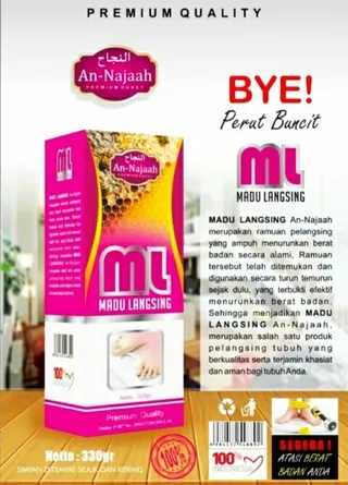 ML Madu Langsing Ampuh - Madu Pelangsing Badan 330gr- Pelangsing Alam Obat Diet Herbal Asli  Herbal