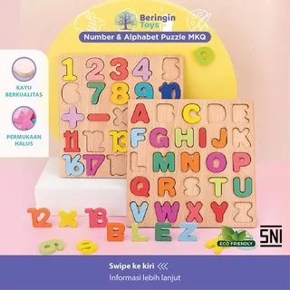 Beringin Toys Mainan Edukasi - Number & Alphabet Puzzle / Puzzle Angka dan Huruf / Mainan Belajar Anak / Puzzle Kayu / Mainan Balok