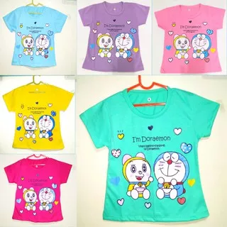 kaos oblong ana permpuan / cewek 1-10 tahun Doraemon with friends / kaos anak perempuan doraemon