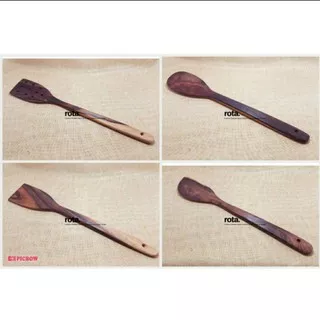 1 set dapat 4 item / set alat masak kayu / sutil / sodet / solet kayu / spatula kayu sonokeling sono