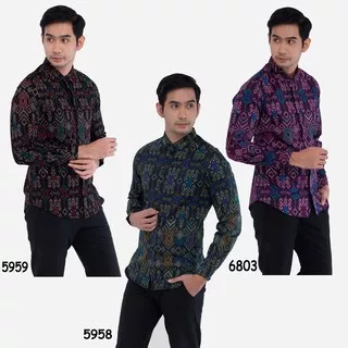 Baju Batik Atasan Batik Pria Lengan Panjang Hitam Motif Long Batik Black Songket Murah Distro