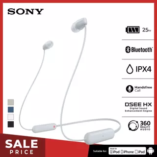 SONY WI-C100 In Ear Wireless Bluetooth Headset With Microphone For Android & IOS - White [Battery Up to 25h] Earphone Headphone Handsfree