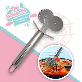 PISAU PEMOTONG PIZZA STAINLESS STEEL BENTUK DUA BILAH RODA