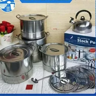 Panci Kukusan Dandang Stock Pot Stainless Steamer Set isi 5pcs