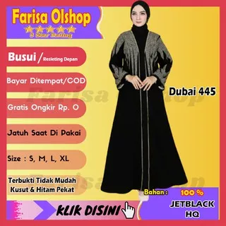 Jubah Baju Gamis Abaya Jetblack Outer Zipper Wanita Muslim Abaya Bordir Hitam Polos Dubai 445 Busui