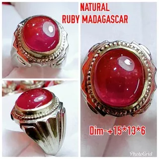 Natural Cincin Batu Permata Ruby Madagascar Cincin Mewah Alpaka Super