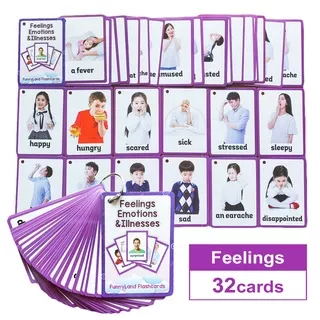 Feelings Emotions Illness Cognitive Flash Card Learn English Word Literacy Kids