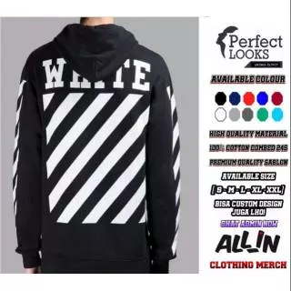 JAKET HOODIE SWEATER PRIA OFF-WHITE KEREN COTTON FLEECE WARNA HITAM