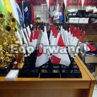 Tiang Meja Bendera Kayu Silang dan Bendera Meja Negara Ready Stock Berkualitas