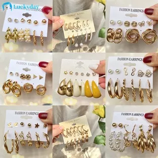 Vintage Elegant Pearl Earrings Set Fashion Butterfly Star Drop Earring Gold Geometric Stud Earings for Women Accessories Jewelry Gift