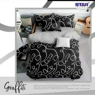 Sprei Seprai Katun Monokrom Hitam Putih Motif Abstrak graffiti Kekinian Semua Ukuran 90x200-200x200