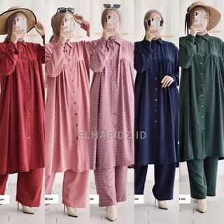 Hijab Sisters Fazila One Set Jumbo Crinkle Ruby Premium Motif Polos / Setelan Muslim Wanita LD 120 / Stelan Long Tunik Busui