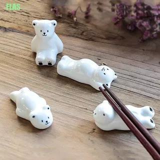 FLAS 1Pc Cute White Bear Ceramic Chopsticks Holder Rack Spoon Fork Rest