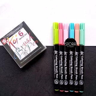 Sakura Koi Coloring Brush Pen Set 6 Color Pastel Kuas Calligraphy Kaligrafi Komik Manga Warna