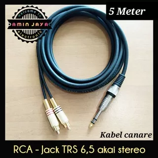 Kabel jack akai stereo to rca jack 2 ke 1 TRS 6,5 to rca kabel canare 5 meter