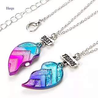 Hequ Unisex 2 Pcs BFF Necklace Womens Heart Pendant Best Friend Letter Necklace Fashion Couple Chain Necklace Men Friendship Jewelry