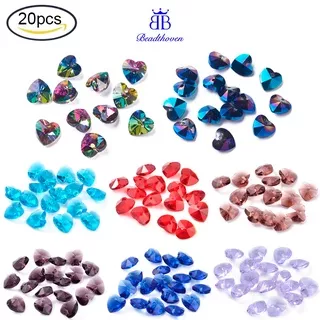 Beadthoven 20pcs Romantic Valentines Ideas Glass Charms Faceted Heart Charm Red 10x10x5mm Hole: 1mm for Jewelry Necklace Making DIY