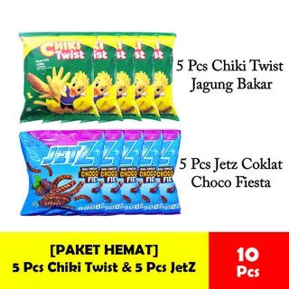 PAKET HEMAT - 5 Cheetos / Chiki Twist Jagung Bakar & 5 JetZ Stik Coklat Choco Fiesta
