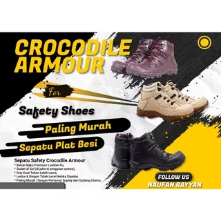 ( COD ) Sepatu Safety Pria Boots Crocodile Armour Hitam Coklat Krem Ujung Besi Working Proyek Hiking Gunung GurunTERMURAH