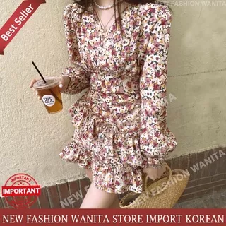 dress korea flower Import / mini dress korea style Motif Bunga / Dress Summer Casual Cute