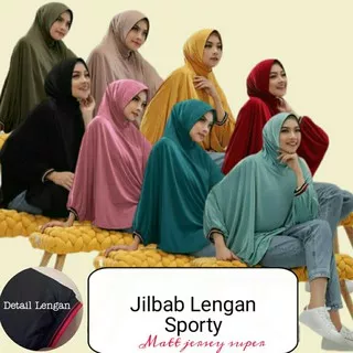 Kerudung Khimar Hijab Instan Jersey Jumbo LENGAN SPORTY / Qiara Hijab Official