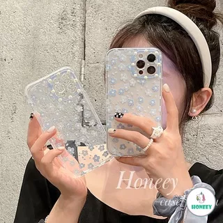 Korean Blue Floral Flower Crystal Clear Phone Case for IPhone 13 12 11 Pro Max 7 Plus Slim Fit Flexible Frame Soft TPU Back Cover