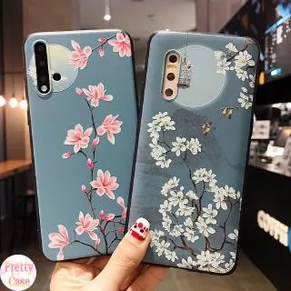 3D Relief Case Samsung Galaxy A51 A71 A70 A50S A30S A50 A30 A20 A10 M10 A7 2018 Note 10 9 8 S20 Ultra S10 S9 S8 Plus Motif Pink White Magnolia Soft TPU Phone Case
