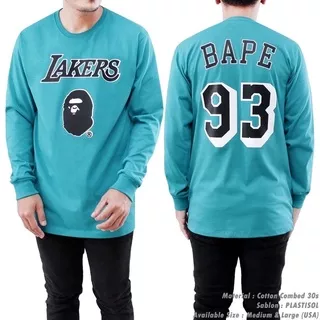 LAKERS X BAPE BAJU KAOS T SHIRT TSHIRT PAKAIAN ATASAN KAOS PRIA WANITA LENGAN PANJANG LONGSLEEVE DISTRO PRIA WANITA COWOK CEWEK HIJAU TOSCA TOSKA M L LAKERS BASKET BALL BASKETBALL NBA X A BATHING APE AAPE BAPE MURAH KEREN ORIGINAL ORI DSTRO 93 UNISEX COD